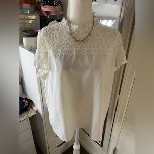 Shein xl white short sleeved lace detail blouse 0362